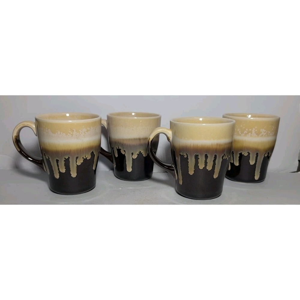 CULINARY CONCEPTS Set Of 4 Ceramic 9.6 oz MUG Earth Tone Boho Rustic cabincore